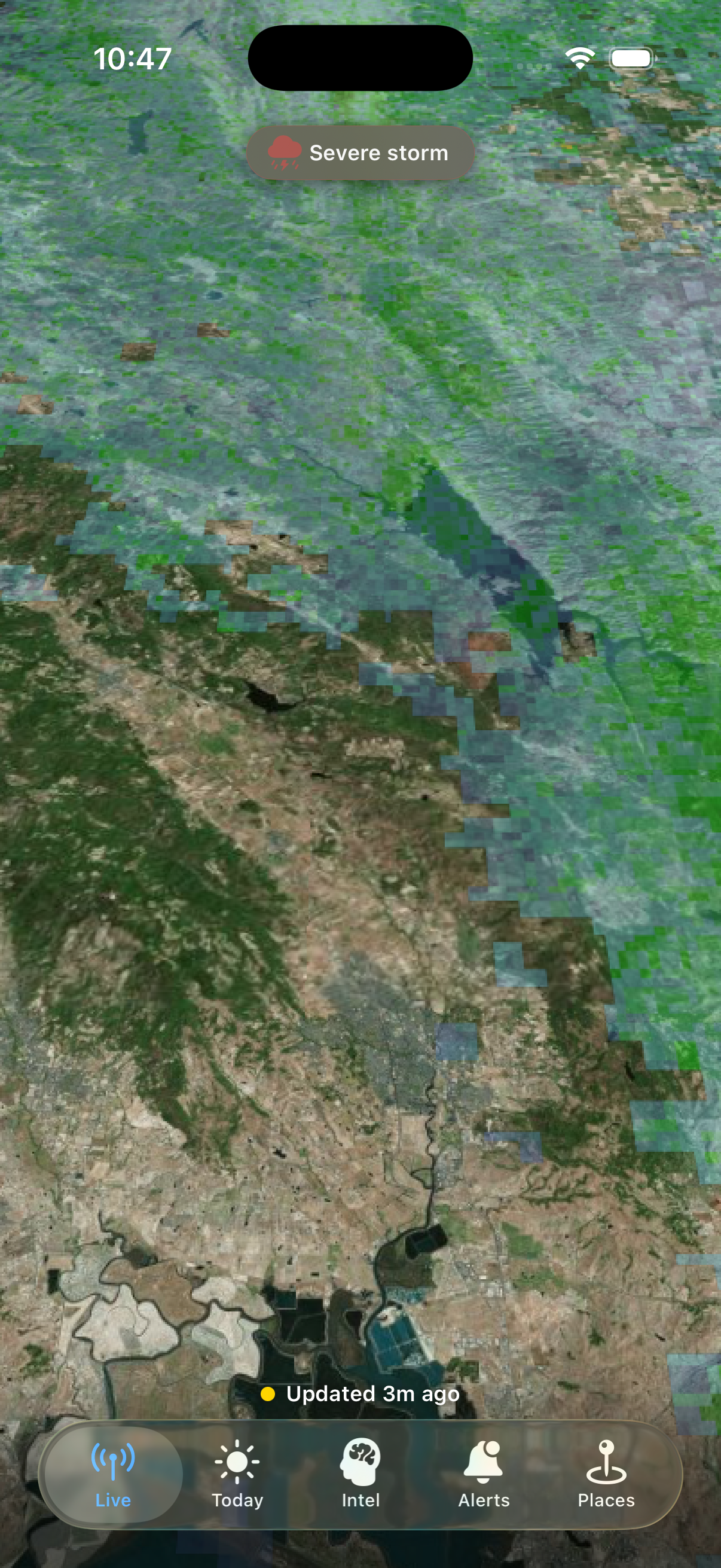 The Live tab when precipitation was detected over the Bay Area